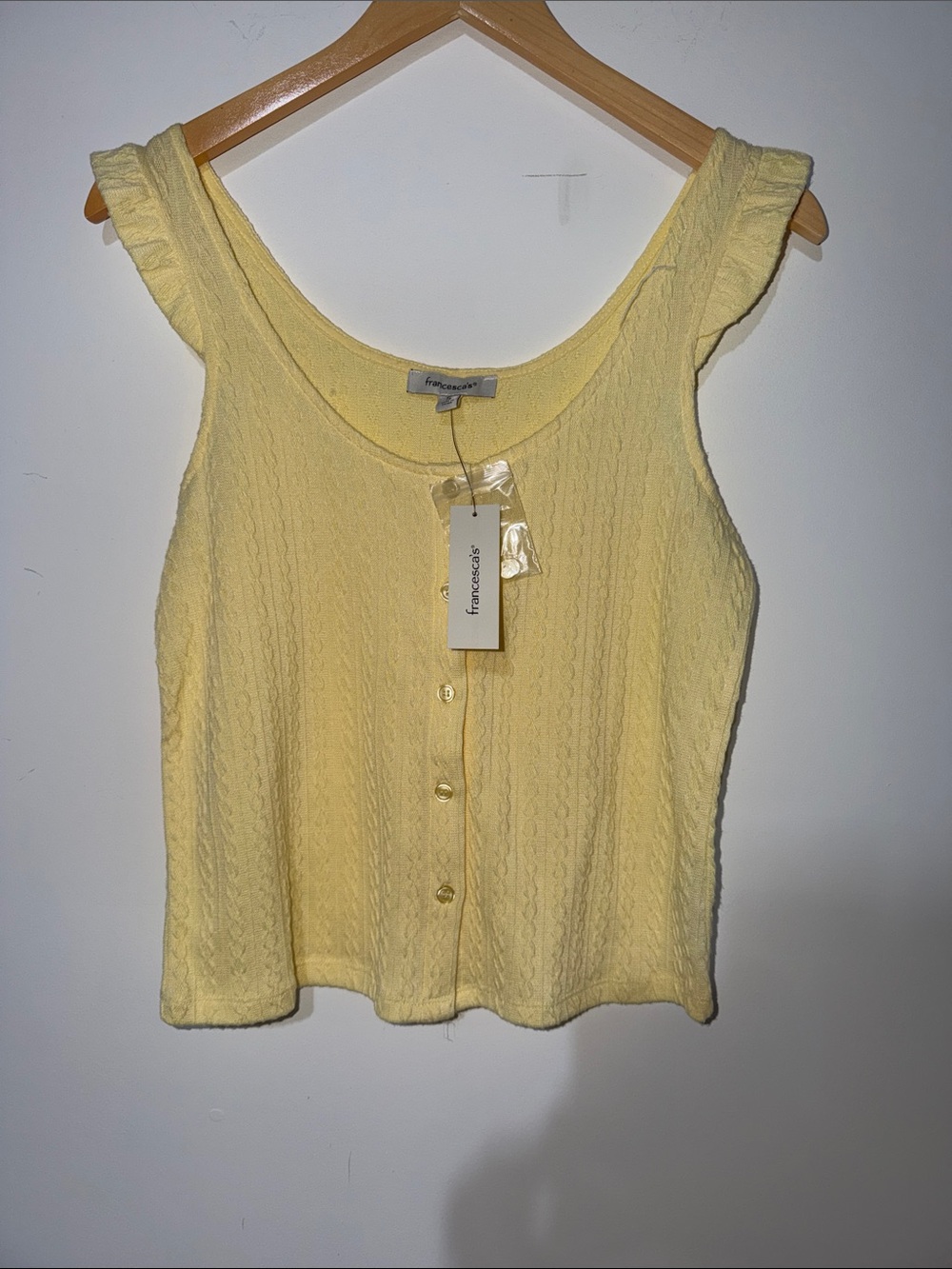 Francesca's Collections Pale Yellow Button-Front Crop Tank size small NWT
